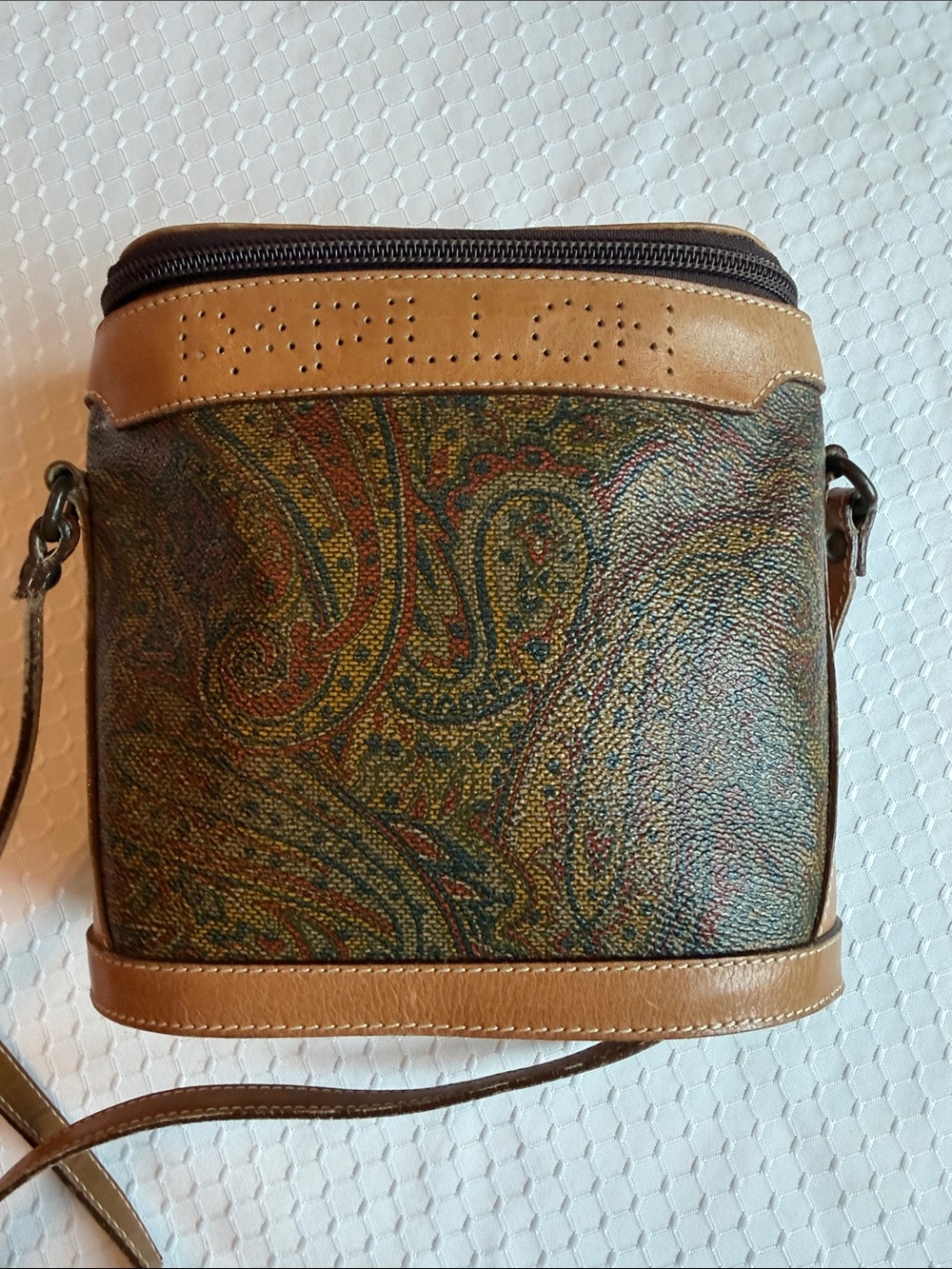 ETRO Papillion vintage Paisley Crossbody Bag with Tan Leather Trim